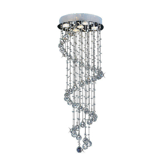 Modern Crystal Draping Ceiling Light with Stainless Steel Spiral Design - 1/3/5 Bulbs