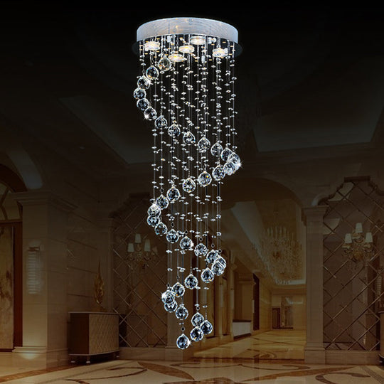 Modern Crystal Draping Ceiling Light with Stainless Steel Spiral Design - 1/3/5 Bulbs