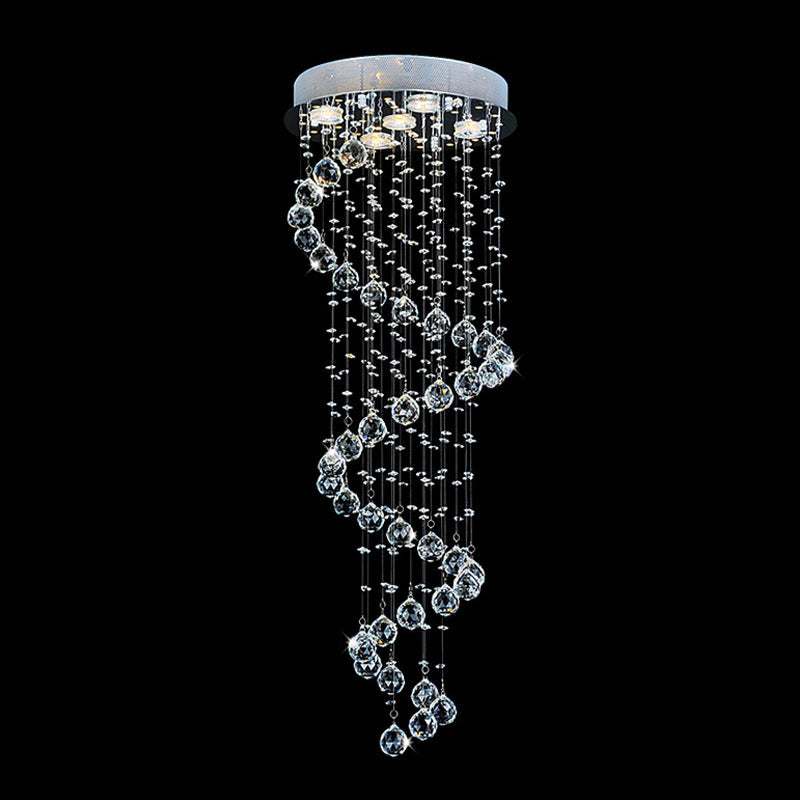 Modern Crystal Draping Ceiling Light with Stainless Steel Spiral Design - 1/3/5 Bulbs