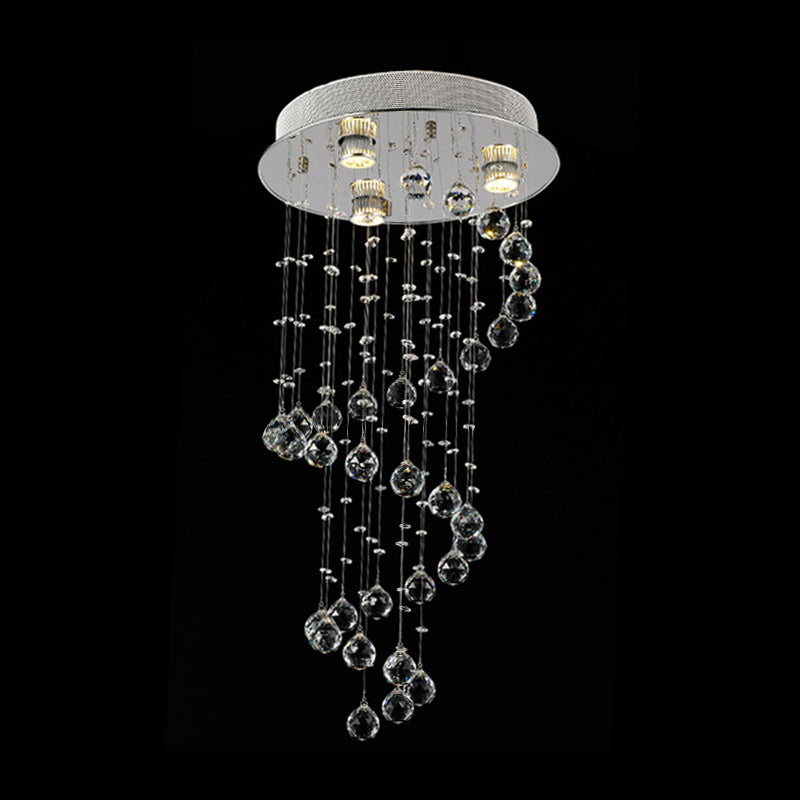 Modern Crystal Draping Ceiling Light with Stainless Steel Spiral Design - 1/3/5 Bulbs