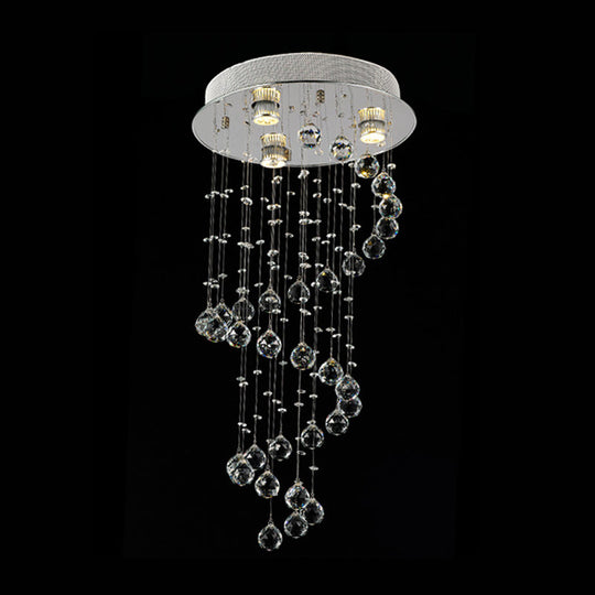 Modern Crystal Draping Ceiling Light with Stainless Steel Spiral Design - 1/3/5 Bulbs