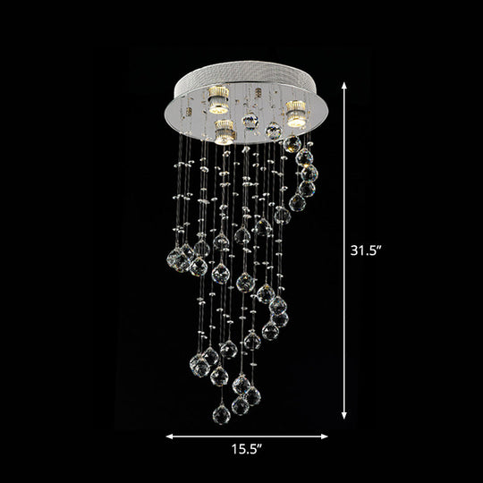 Modern Crystal Draping Ceiling Light with Stainless Steel Spiral Design - 1/3/5 Bulbs