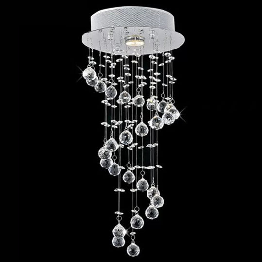 Modern Crystal Draping Ceiling Light with Stainless Steel Spiral Design - 1/3/5 Bulbs