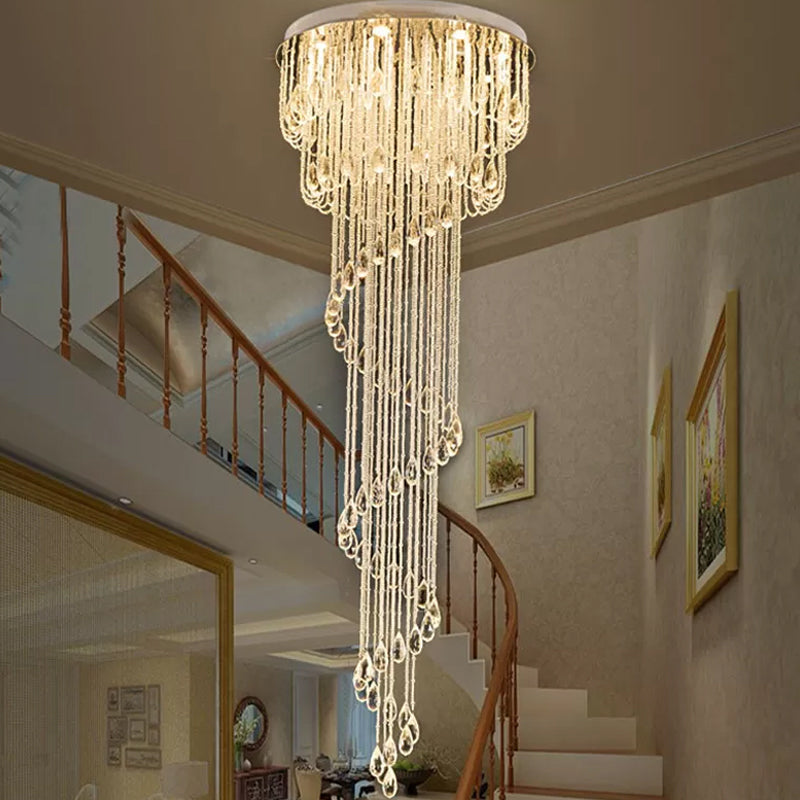 Modern Crystal Strand Stainless Steel Ceiling Flush Mount Light - Spiral Staircase Flushmount (4 Lights)