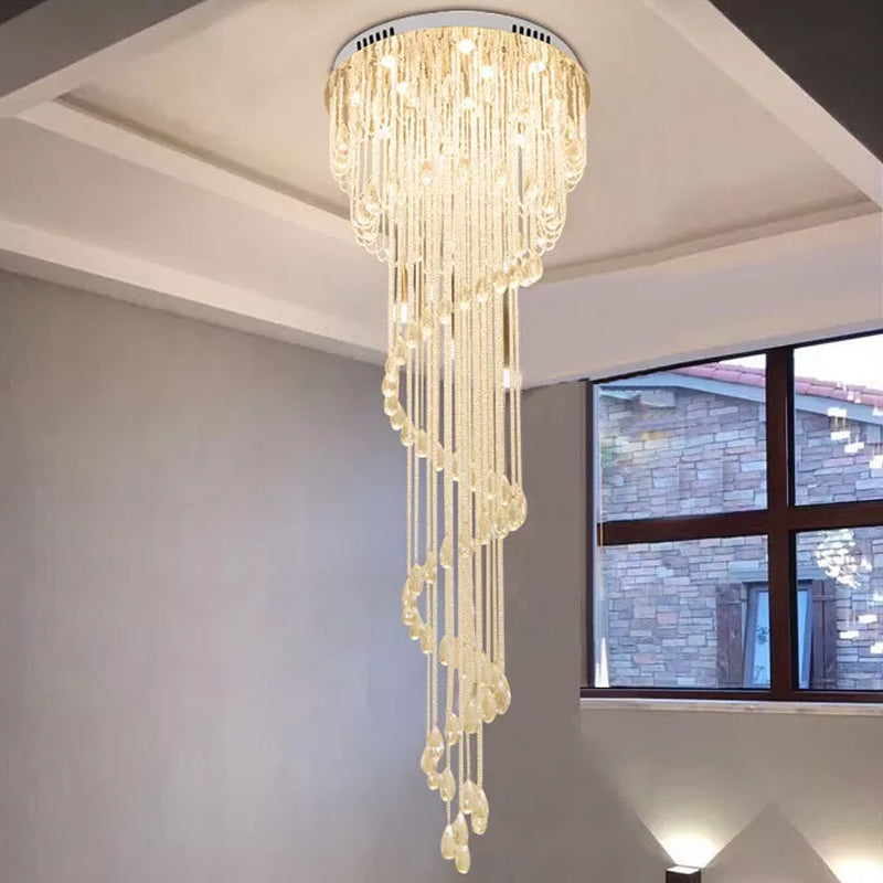 Modern Crystal Strand Stainless Steel Ceiling Flush Mount Light - Spiral Staircase Flushmount (4 Lights)