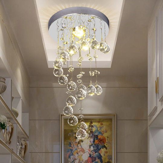 Modern Crystal Orb Flush-Mount Ceiling Light Fixture with Twisted Design - Nickel Finish