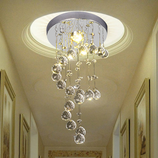 Modern Crystal Orb Flush-Mount Ceiling Light Fixture with Twisted Design - Nickel Finish