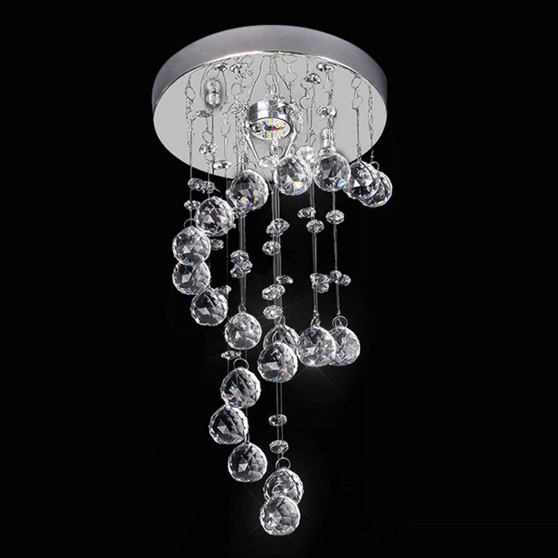 Modern Crystal Orb Flush-Mount Ceiling Light Fixture with Twisted Design - Nickel Finish