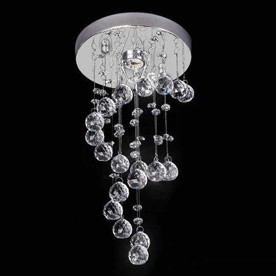 Modern Crystal Orb Flush-Mount Ceiling Light Fixture with Twisted Design - Nickel Finish