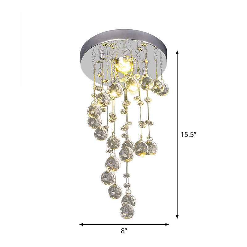 Modern Crystal Orb Flush-Mount Ceiling Light Fixture with Twisted Design - Nickel Finish