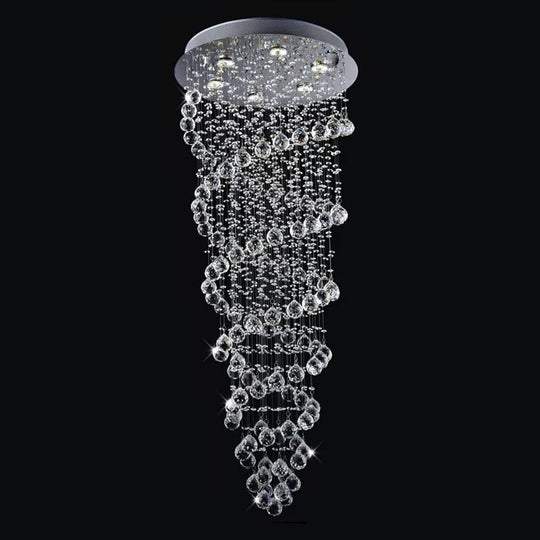 Contemporary Dual-Spiral Crystal Flush Mount Ceiling Light in Stainless Steel – 2/6-Head, Ideal for Stairways