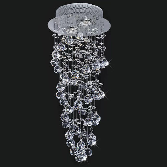 Contemporary Dual-Spiral Crystal Flush Mount Ceiling Light in Stainless Steel – 2/6-Head, Ideal for Stairways