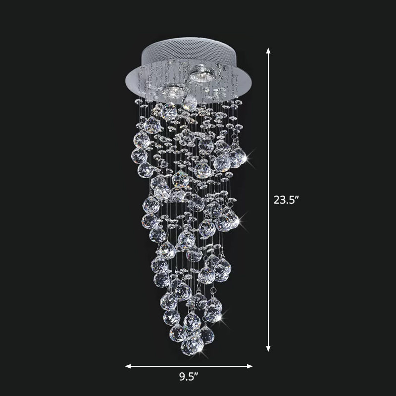 Contemporary Dual-Spiral Crystal Flush Mount Ceiling Light in Stainless Steel – 2/6-Head, Ideal for Stairways