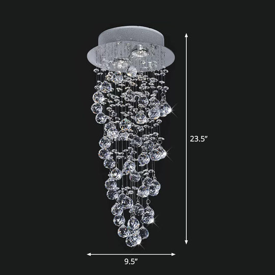 Contemporary Dual-Spiral Crystal Flush Mount Ceiling Light in Stainless Steel – 2/6-Head, Ideal for Stairways