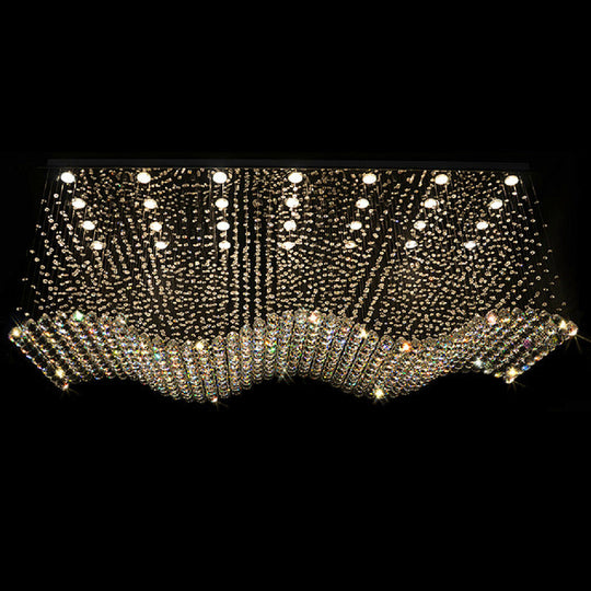 Opulent Crystal Wavy Ceiling Light - Modernist Flush Mounted Lamp in Stainless Steel - 28-Light for Living Room