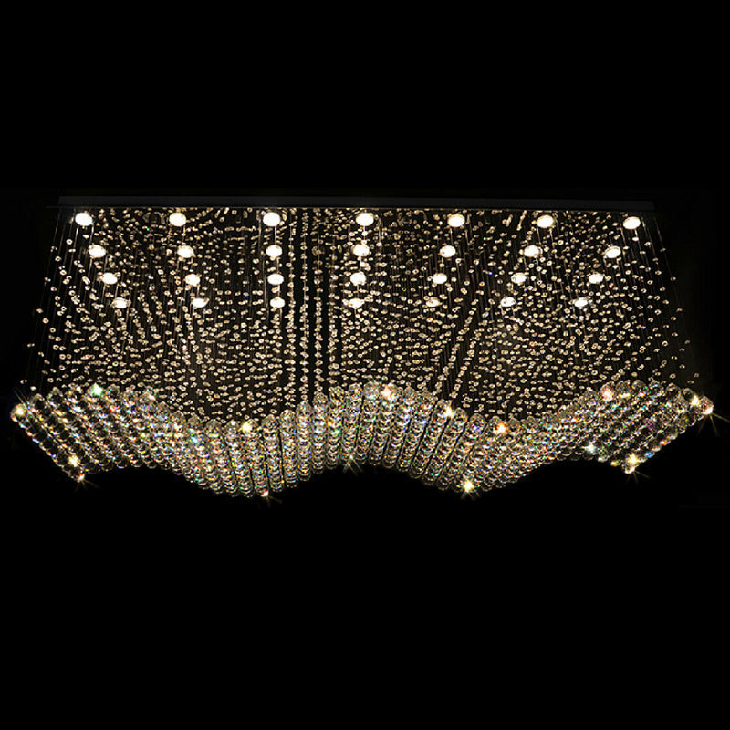 Opulent Crystal Wavy Ceiling Light - Modernist Flush Mounted Lamp In Stainless Steel 28-Light For
