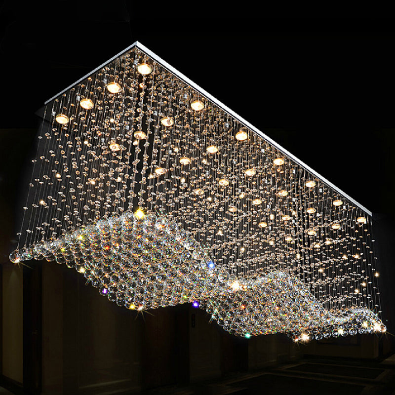 Opulent Crystal Wavy Ceiling Light - Modernist Flush Mounted Lamp in Stainless Steel - 28-Light for Living Room