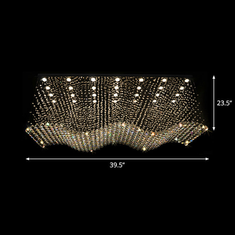 Opulent Crystal Wavy Ceiling Light - Modernist Flush Mounted Lamp in Stainless Steel - 28-Light for Living Room