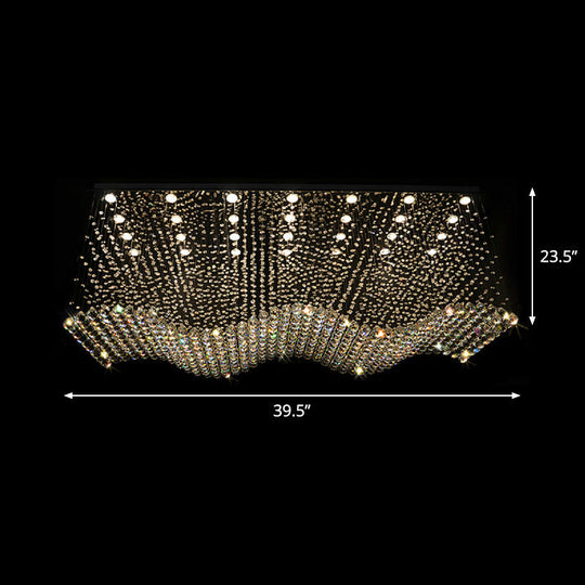 Opulent Crystal Wavy Ceiling Light - Modernist Flush Mounted Lamp in Stainless Steel - 28-Light for Living Room