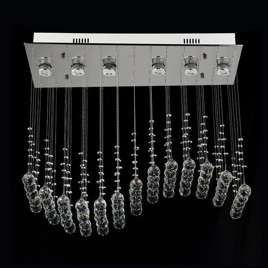 Modern Wave Clear Crystal Stainless Steel Flush Light with 6 Bulbs - Ceiling Mounted Lamp