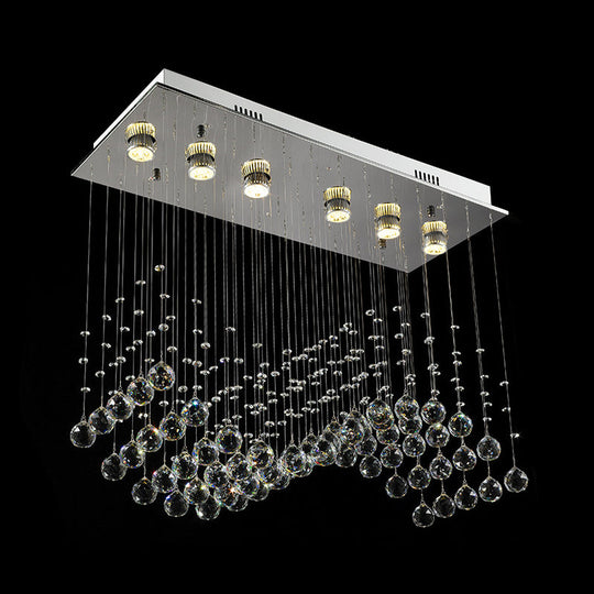 Modern Wave Clear Crystal Stainless Steel Flush Light with 6 Bulbs - Ceiling Mounted Lamp