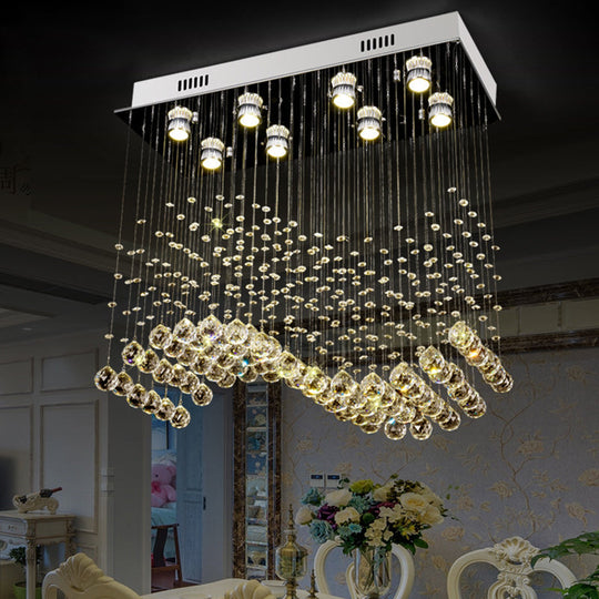 Modern Crystal Wavy Dining Room Ceiling Lamp - Flush Mount Stainless Steel Lighting Fixture (8 Lights)