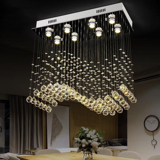 Modern Crystal Wavy Dining Room Ceiling Lamp - Flush Mount Stainless Steel Lighting Fixture (8 Lights)