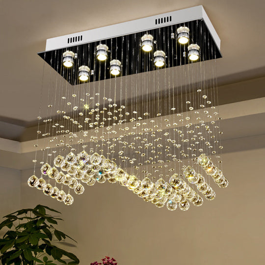 Modern Crystal Wavy Dining Room Ceiling Lamp - Flush Mount Stainless Steel Lighting Fixture (8 Lights)