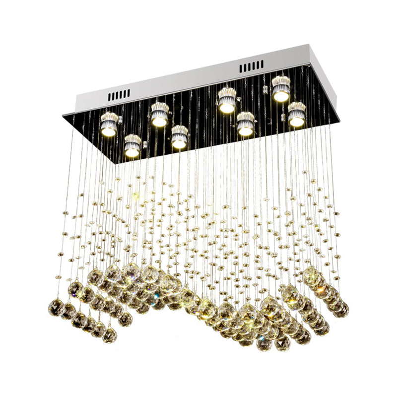 Modern Crystal Wavy Dining Room Ceiling Lamp - Flush Mount Stainless Steel Lighting Fixture (8 Lights)