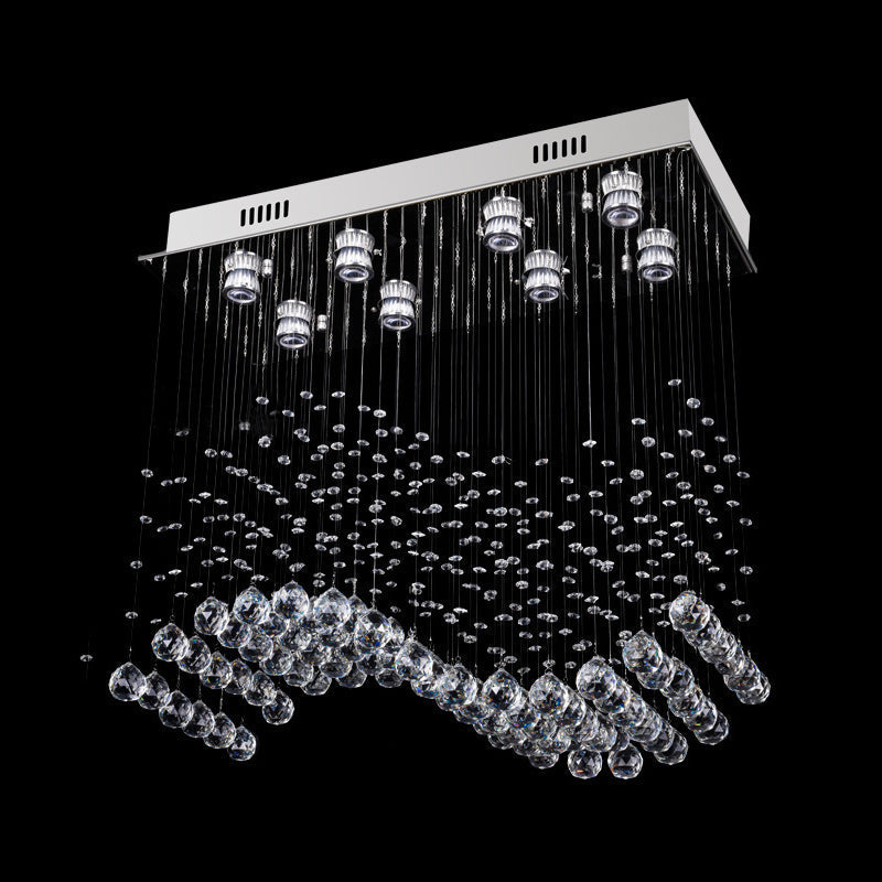 Modern Crystal Wavy Dining Room Ceiling Lamp - Flush Mount Stainless Steel Lighting Fixture (8 Lights)