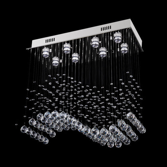 Modern Crystal Wavy Dining Room Ceiling Lamp - Flush Mount Stainless Steel Lighting Fixture (8 Lights)