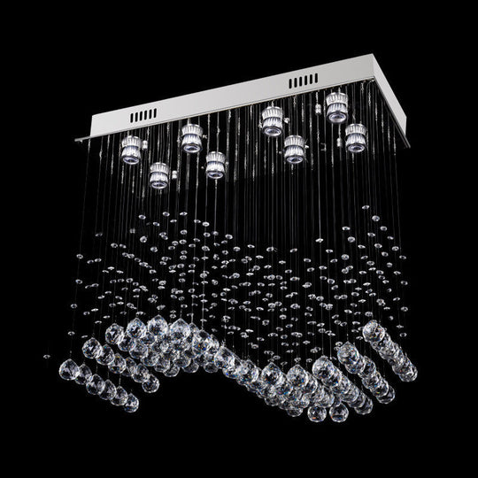 Modern Crystal Wavy Dining Room Ceiling Lamp - Flush Mount Stainless Steel Lighting Fixture (8