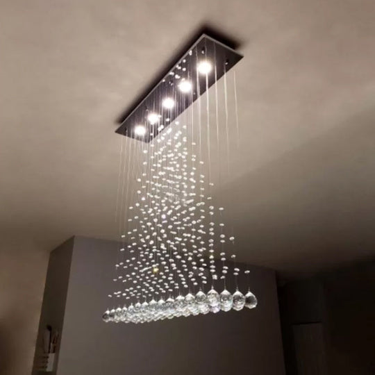 Modern Triangle Crystal Orb Flushmount Ceiling Light Fixture - 5 Lights Stainless Steel