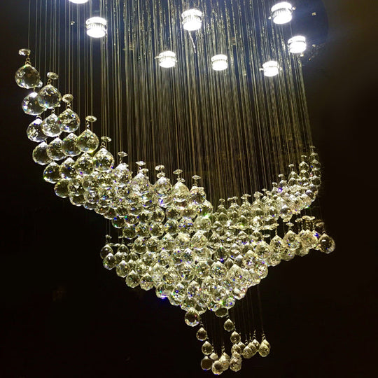 Modern Flush Mount Stainless Steel Crystal Bird Ceiling Light - 11/14 Heads