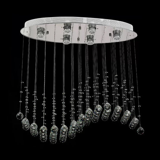 Contemporary Crystal Wavy Flushmount Lighting - 6-Head Living Room Ceiling Flush Light (Small/Large), Stainless Steel