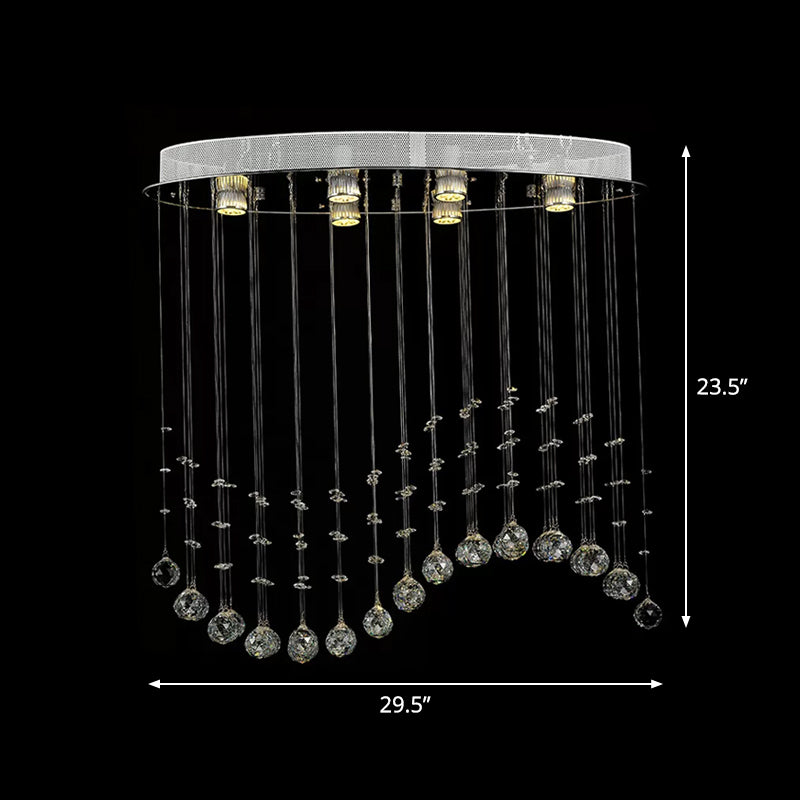 Contemporary Crystal Wavy Flushmount Lighting - 6-Head Living Room Ceiling Flush Light (Small/Large), Stainless Steel