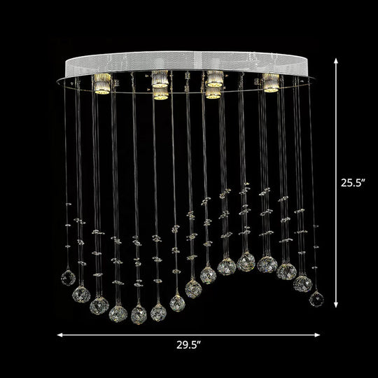 Contemporary Crystal Wavy Flushmount Lighting - 6-Head Living Room Ceiling Flush Light (Small/Large), Stainless Steel