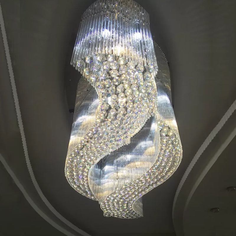 Plafonnier encastré moderne en acier inoxydable à volutes de cristal - Luminaire encastré à LED pour hôtels (petit/moyen/grand)