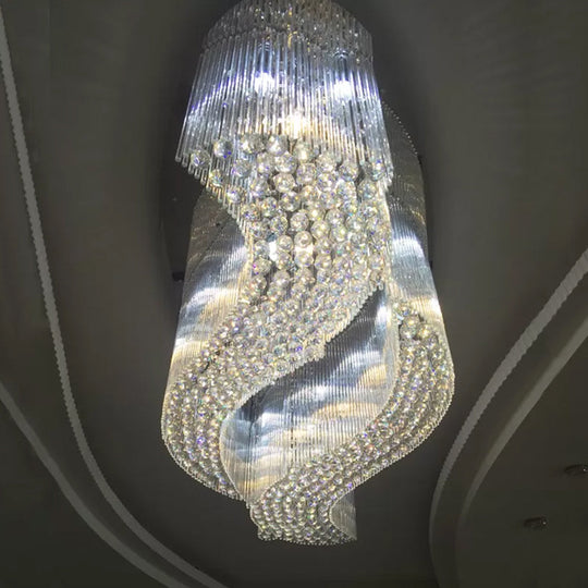 Plafonnier encastré moderne en acier inoxydable à volutes de cristal - Luminaire encastré à LED pour hôtels (petit/moyen/grand)