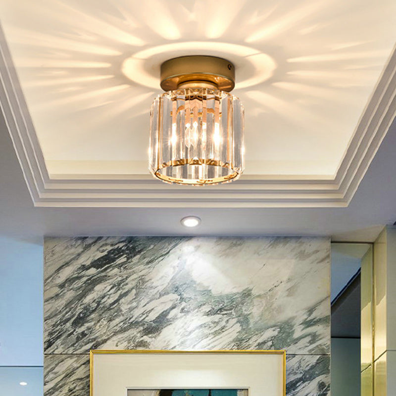 Plafonnier en cristal élégant : plafonnier semi-encastré de couloir carré/cylindrique en noir/doré pour plus de simplicité et d'élégance