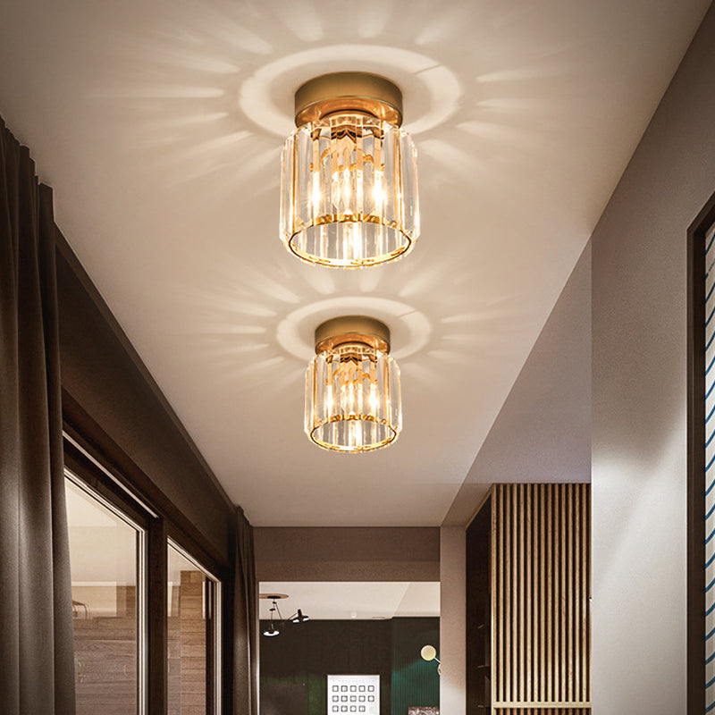 Plafonnier en cristal élégant : plafonnier semi-encastré de couloir carré/cylindrique en noir/doré pour plus de simplicité et d'élégance