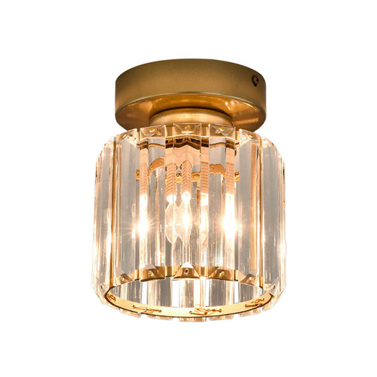 Sleek Crystal Ceiling Lamp: Square/Cylinder Corridor Semi Flush Mount In Black/Gold For Simplicity &