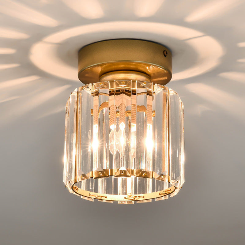 Sleek Crystal Ceiling Lamp: Square/Cylinder Corridor Semi Flush Mount In Black/Gold For Simplicity &