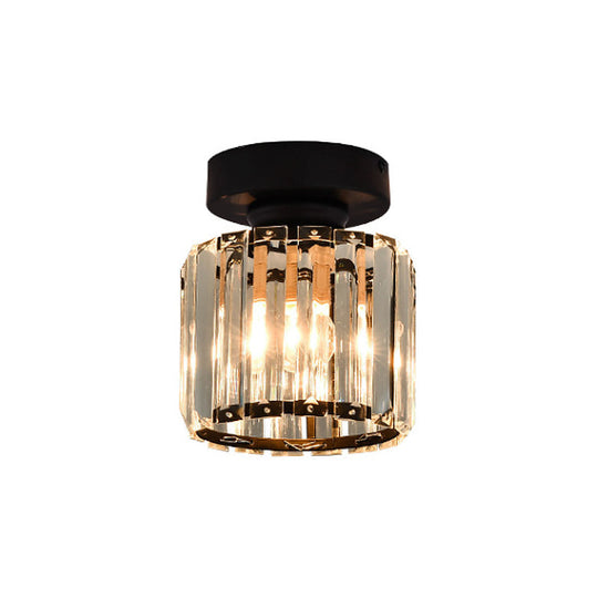 Sleek Crystal Ceiling Lamp: Square/Cylinder Corridor Semi Flush Mount In Black/Gold For Simplicity &