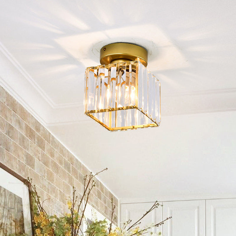 Sleek Crystal Ceiling Lamp: Square/Cylinder Corridor Semi Flush Mount In Black/Gold For Simplicity &