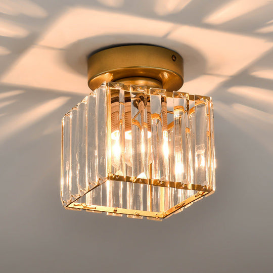Sleek Crystal Ceiling Lamp: Square/Cylinder Corridor Semi Flush Mount In Black/Gold For Simplicity &