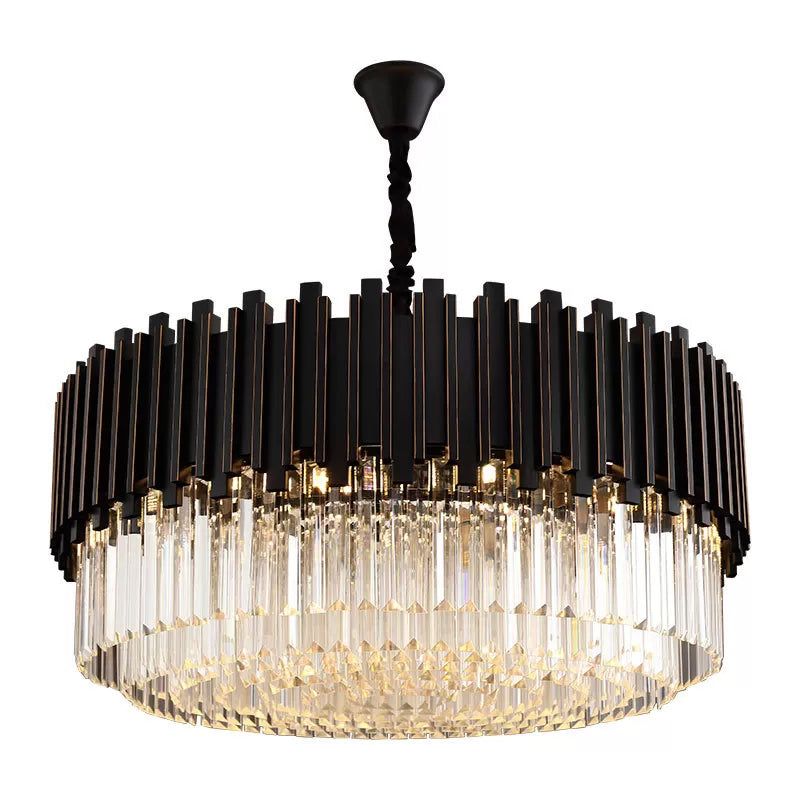 Modern Black Crystal Drum Chandelier - 8/12/16-Bulb Bedroom Pendant Lamp (Small/Medium/Large) /