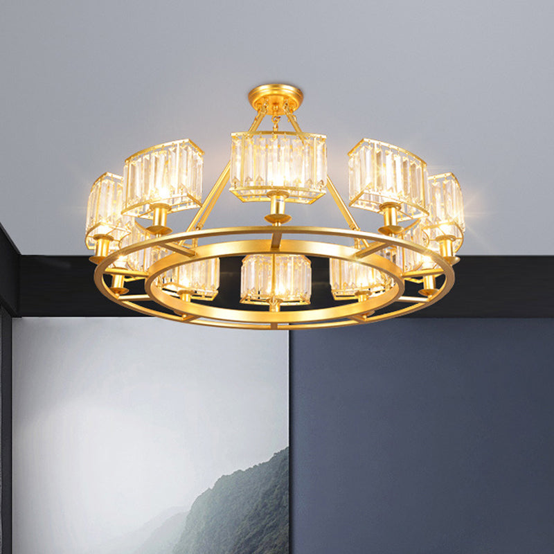 Modern Gold Crystal Prism Chandelier Pendant Light - 6/8/10 Bulb Dining Room Hanging Lamp