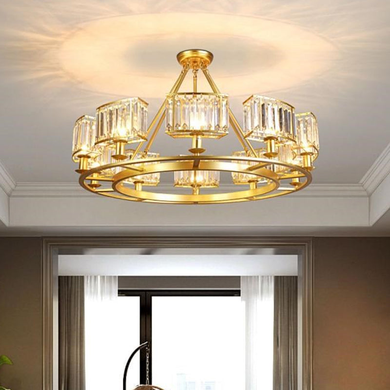 Modern Gold Crystal Prism Chandelier Pendant Light - 6/8/10 Bulb Dining Room Hanging Lamp