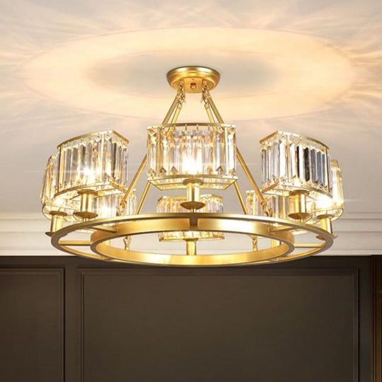 Modern Gold Crystal Prism Chandelier Pendant Light - 6/8/10 Bulb Dining Room Hanging Lamp